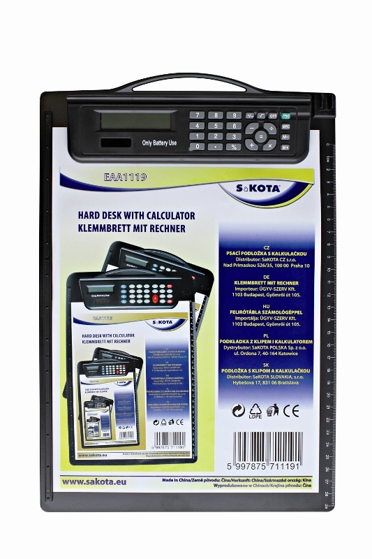 DOSKA S DKLIPOM  A4 CIERNA S KALKULACKOU