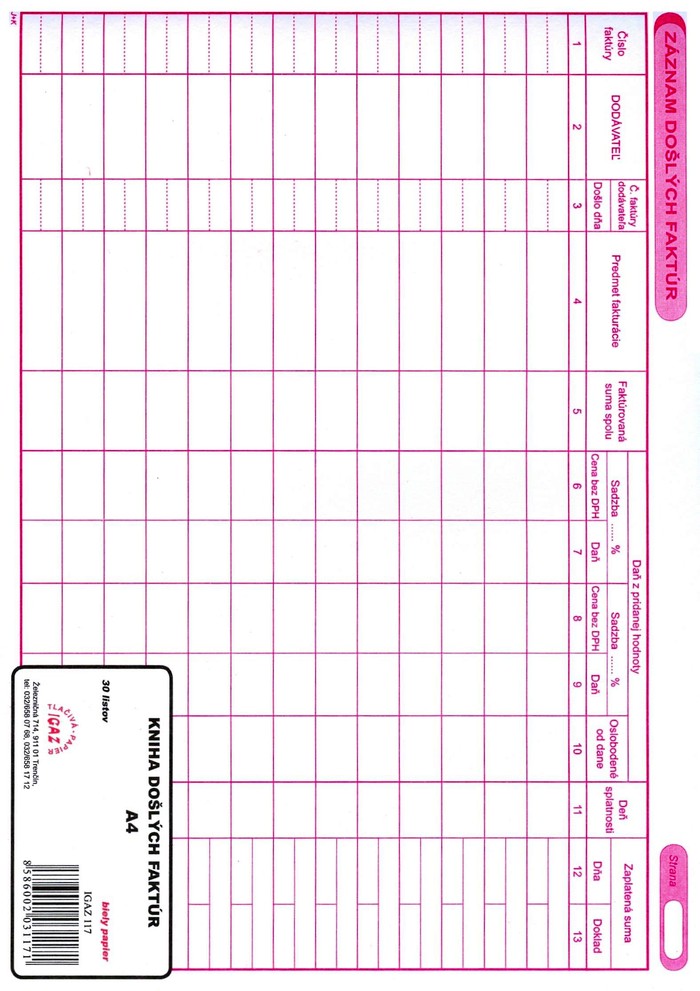 Kniha doslych faktur A4