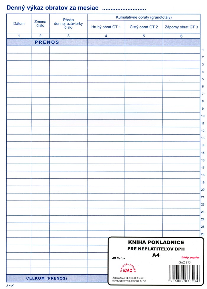 Kniha pokladnice a trzieb pre neplatitelov D