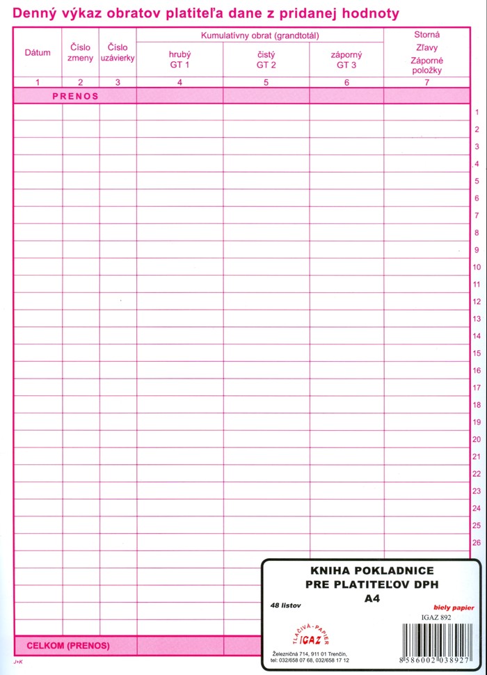 Kniha pokladnice a trzieb pre platitelov DPH