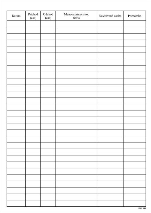 Kniha evidencie navstev A4