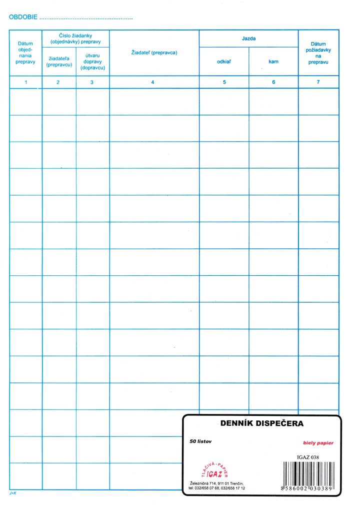 Dennik dispecera A4 50list
