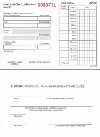 POKLADNICNA ZLOZENKA BANKY A6, cisl.  (4-DIEL 