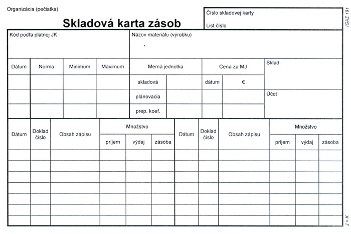 Skladova karta A5, typ "A"